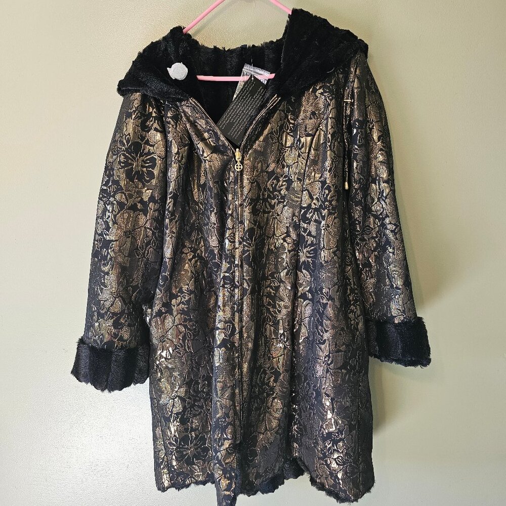 Iman Platinum Collection Faux Fur Coat with Hood Size L